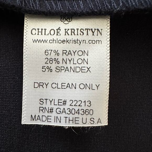 Chloe Kristyn Maggie Navy Ponte Knit V-Neck Long Sleeve Sheath Dress Large NEW - Picture 11 of 12